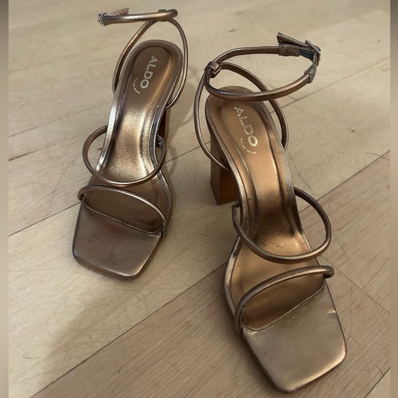 Aldo Metallic Bronze Strappy Heels - Picture 2 of 5